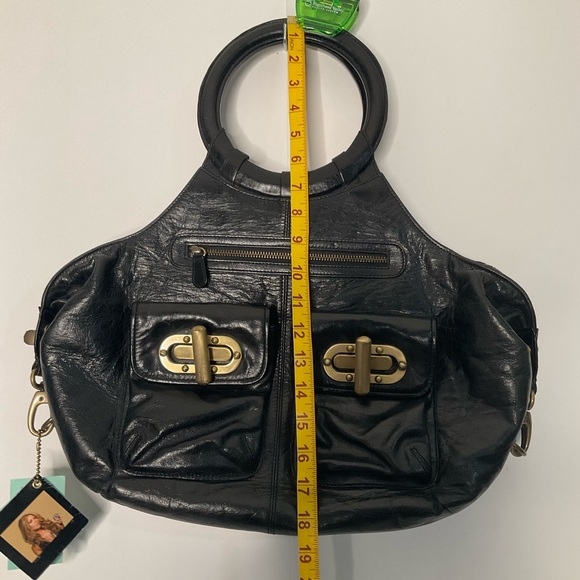 Babee D Black Python Leather Boho Handbag Large Lined Interior 3 Front Pockets - Picture 14 of 16